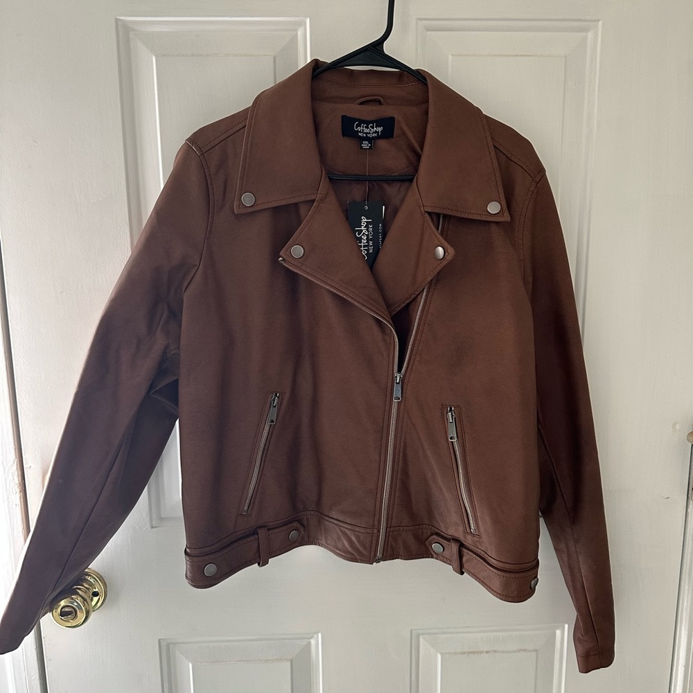 CoffeeShop Light Brown Cognac Faux Leather Jacket XXL